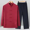 Conjunto Hanfu de Traje Tang para Hombre de Primavera y Otoño, Estilo Chino Retro Casual para Abuelos de Mediana Edad y Mayores con Parte Superior Abotonada