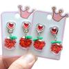 Nuevos y lindos pendientes de estudiante de moda para niños con purpurina roja, clip de oreja de amor sin perforación, joyería de oreja de fresa