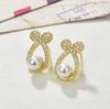 3 Pendientes Geométricos Redondos de Cobre con Incrustaciones de Zirconio, Lazo de Rosa, Perla de Imitación, Joyería para Mujer, Pendientes Simples y Elegantes