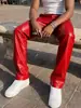 2026 Calças Masculinas de Couro PU Estilo Europeu e Americano Transfronteiriças Retas Largas Casuais Longas Cor Sólida Retro Tendência Calças de Couro Masculinas
