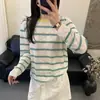 Suéter de Punto Delgado a Rayas de Manga Larga de Moda Nueva 2026, Camiseta de Manga Larga para Mujer, Suéter Básico Holgado de Cuello Redondo