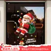 Decorações de Vitrine de Shopping Feliz Natal Letras em Inglês Laço de Fita Vermelha Floco de Neve Dourado Adesivos Eletrostáticos