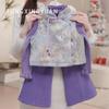 [Novo chinês-roxo] Tong Xingyuan menina outono e inverno cheongsam vestido tang vestido princesa estilo chinês menina top terno