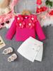 Conjunto de 2 Peças para Bebê Menina Transfronteiriço: Blusa de Manga Longa com Costela e Aplique Redonda + Saia