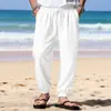2026 Moda Casual Holgada Pantalones de Hombre Verano Transpirables con Puño Pantalones de Pierna Recta para Playa Color Sólido Venta al por Mayor