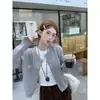 Casaco Cardigan de Tricô Vermelho Feminino 2026 Novo Outono Gola Redonda Bordado Pequeno Peça Externa Suéter Top Início do Outono