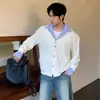 Cardigan de Tricô Costurado Falso Miu Peça Dupla Masculino Inverno Estilo Coreano Roupa de Trabalho de Alta Qualidade Suéter Casual Camisa Jaqueta