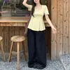 Camiseta de Manga Corta con Cuello Cuadrado para Mujer, Talla Grande de Verano, Favorecedora para Figuras Curvilíneas, Top Irregular con Volantes Dopamina