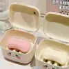 Bonita jabonera para baño del hogar, jabonera de doble capa con drenaje, caja de almacenamiento de jabón portátil con tapa para dormitorio de estudiante