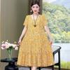 Vestido Nuevo de Algodón Seda para Mujer Verano Talla Grande Moda Elegante Floral Algodón Artificial Falda de Playa para Madre Joven