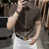 Camisa casual de manga corta, fluida y libre de arrugas de alta gama para hombre, corte ajustado, tacto premium, camisa de seda helada elástica de color liso para negocios
