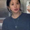 Collar de Corazón de Bambú Coreano Sin Etiqueta Estilo Minimalista Simple Cadena Larga para Suéter de Corazón Hueco de Nicho