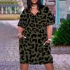 Vestido de Verão 2022 Amazon Novo Tendência Cor Sólida Estampa de Leopardo Comprimento Médio Tamanho Grande Solto Estampado 3D Multicolor