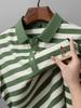 Camisa POLO de Comercio Exterior para Hombre 2025 Verano Nueva 230G Juvenil Exquisita Bordada a Rayas Manga Corta Top