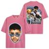 Camiseta de Manga Corta Estilo Retro Americano Transfronterizo con Estampado de Bad Bunny Suelta Resistente Cuello Redondo Sudadera con Capucha para Hombre
