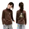 Top de niña con adorno de oreja de madera 2026 Nuevo estilo Niña Polar Casual Ropa interior Otoño Invierno Capa base Infantil Cepillado Manga larga