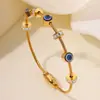 Pulsera de Acero de Titanio para Mujer, Ojos con Goteo de Aceite de Moda Europea y Americana, Pulsera Deslizante y Resistente a la Decoloración con Incrustaciones de Diamantes, Pulsera Abierta de Alambre