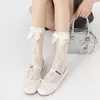 Meias Fina de Cetim com Laço de Renda para Primavera e Verão, Meias Femininas com Recortes, Respiráveis, Estilo Ballet Doce e Simples