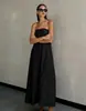 2026 Verão Europeu e Americano Sexy Cáqui Algodão e Linho Vestido Tomara-que-caia Feminino Férias Casual Vestido Evasê Roupas Femininas