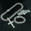 Collar Pulsera Reloj Conjunto Colgante Cruz Grande de Diamante Personalizado Hip-hop Impresionante Gama Alta Regalo para Hombres