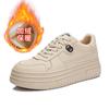 Sapatos Brancos de Couro Genuíno 2025 Outono e Inverno Novos Tênis Quentes de Veludo com Solado Grosso Femininos Sapatos Casuais Versáteis Femininos Trbottomy