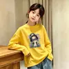 Roupa íntima de algodão puro com gola redonda para meninas no outono, camiseta elegante e versátil de manga comprida com corte solto para meninas