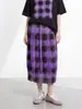 Falda Miyake de longitud media para el uso diario casual y para ir al trabajo, falda plisada recta holgada de cintura alta con bloques de color y lunares vintage