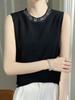 Primavera e verão novo top sem mangas sling gola redonda diamante base interna malha suéter fino lã penteada colete para mulheres