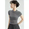 Engenheiro de Emagrecimento Qiaomi46! Top Feminino Cinza de Tricô com Manga Curta, Vazado, Slim Fit, Verão
