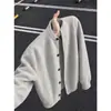 Jaqueta suéter de tricô cinza claro cleanfit para homens, outono, casual e estilosa, cardigã de abotoar, gola redonda, estilo vintage