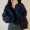 Sudadera corta de cuello alto para mujer para otoño e invierno, forrada de polar, gruesa, corte holgado, estilo ins, chaqueta casual con cremallera de borrego