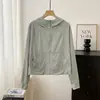 Chamarra de yoga estilo L*~con capucha, de cintura alta, corte holgado, de malla transpirable, protección solar UPF100+ para mujer, chamarra corta para exteriores