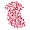 Pijama de Cardigan Rosa de Seda de Leche Transfronterizo Europeo y Americano para Mujer, Shorts de Manga Corta, Conjunto Casual Cómodo y Transpirable para el Hogar