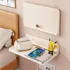 Mesa de noche plegable Solución alternativa para uso doméstico en habitaciones pequeñas, Estante de almacenamiento con cargador de teléfono para mesita de noche