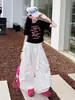 Conjunto de Verano para Niñas 2026 Nuevo Casual Estilo Coreano para Niños Medianos y Mayores Estampado de Letras Manga Corta Combinado con Pantalones Cargo de Secado Rápido