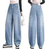Pantalones de mezclilla acampanados para mujer, primavera y otoño, nuevos, de cintura alta, holgados, casuales, adelgazantes, pantalones de campana con bolsillos grandes, pantalones largos