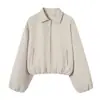 Fábrica de Ropa para Mujer Transfronteriza Venta al por Mayor 2026 Estilo Europeo y Americano Moda Holgada Cremallera Solapa Suave Chaqueta Bomber Abrigo