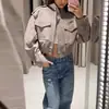 2026 Roupa Feminina Transfronteiriça Europeia e Americana Estilo Minimalista Tendência Cor Sólida Bolso Gola Alta Zíper Manga Longa Jaqueta Top
