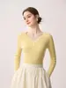 Suéter 100% cachemira pura para mujer, cuello en V, con un botón decorativo, corte ajustado, manga larga, estilo jersey, capa base de punto