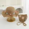 Novo Chapéu de Palha de Verão 2025 para Crianças Bolsa Pequena de Moda para Menina Chapéu de Pescador com Aba Larga Chapéu de Sol