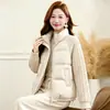 2026 Manga de Punto Cuello Alto Algodón Abrigo Estilo Corto Patchwork Moda Versátil Versión Coreana Holgado Chaqueta de Algodón para Mujer Ropa de Abrigo Cálida