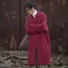 (Estrictamente seleccionado) 26 Abrigo Largo de Invierno Acolchado Engrosado Cálido de Algodón y Lino con Botones de Nudo Chino para Mujer