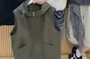 Chaleco de trabajo retro estilo coreano con capucha y bolsillos grandes para mujer, chaqueta sin mangas con cremallera versátil para primavera y otoño, para usar en capas