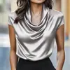 Primavera/Verano 2026 Amazon Sitio Independiente Transfronterizo Nueva Moda Femenina Top de Manga Corta con Cuello Drapeado Camisa Versátil para Mujer