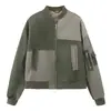 Atacado de Fabricantes de Roupas Femininas Transfronteiriças Nova Moda 2025 Elegante Roupas Femininas Atacado Gola Alta Patchwork Jaqueta de Algodão Estilo Piloto