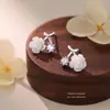 Pendientes de Flor de Camelia Rosa con Aguja de Plata S999 para Mujer, Frescos y Sencillos, Incrustados con Circonita, Lujo Ligero, Exquisitos, Joyería para Orejas Sencilla y Versátil