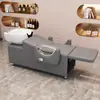 Cama de Lavado Semi-Reclinable Reposapiés Plegable Cama de Lavado Salón de Belleza Teñido de Cabello Cama de Lavado Barbería Lavabo de Cerámica Cama de Lavado