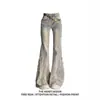 Jeans de Campana Retro Americano para Chica Picante para Mujer Diseño Primavera, Otoño, Verano 2025 con Bordes Crudos, Corte Delgado, Pantalones Largos