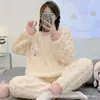 Pijamas de Franela y Forro Polar de Coral para Parejas, Explosión Otoño e Invierno, Ropa de Casa para Mujeres y Hombres
