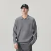 Tricô com Gola Masculino Outono Inverno Novo Estilo Textura Canelada 3D Solto Manga Longa Casual Versátil Suéter Pulôver Tendência